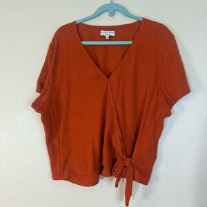 Madewell texture and thread orange Rust V-Neck wrap Blouse 2X